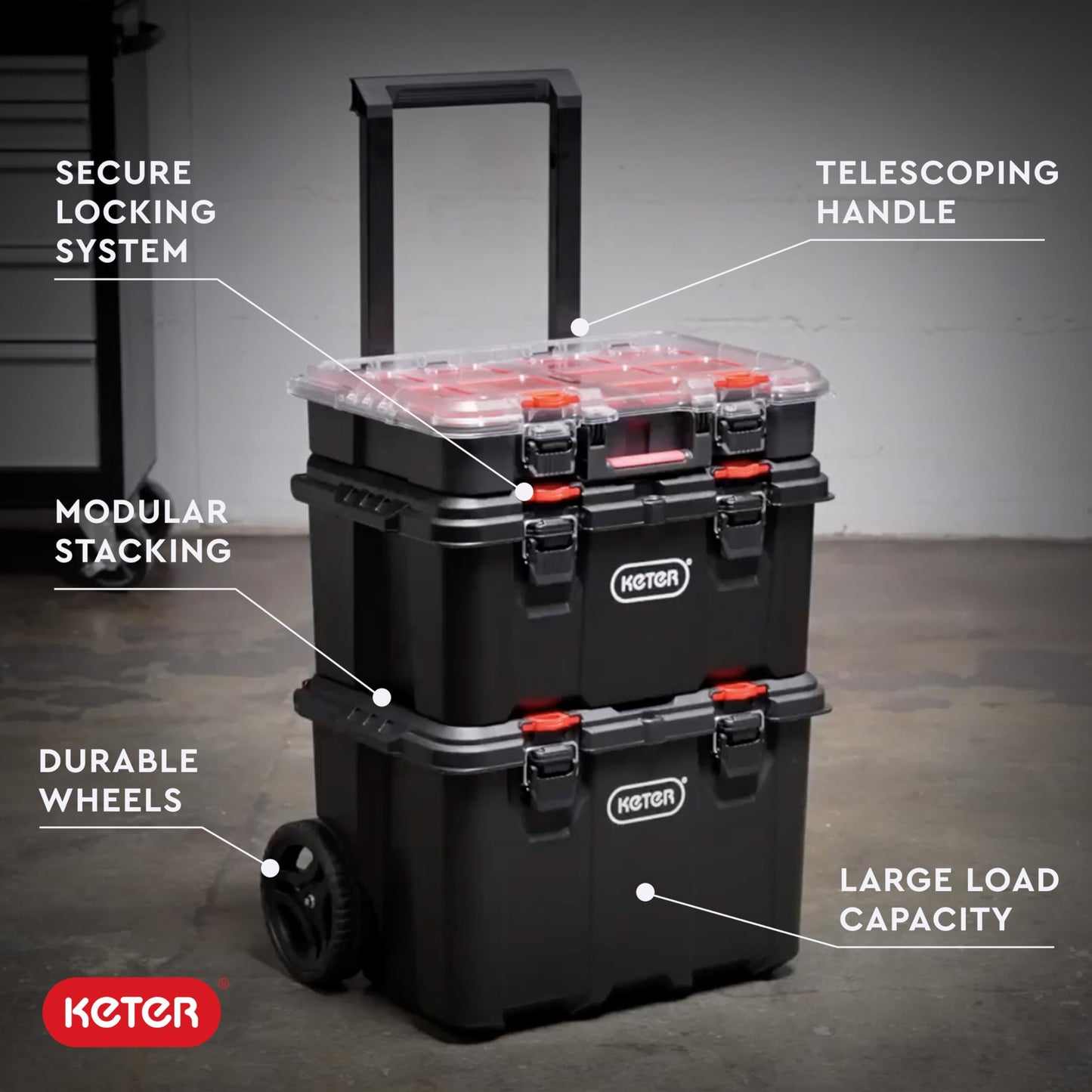 Keter 3-Piece Rolling Tool Organizer System