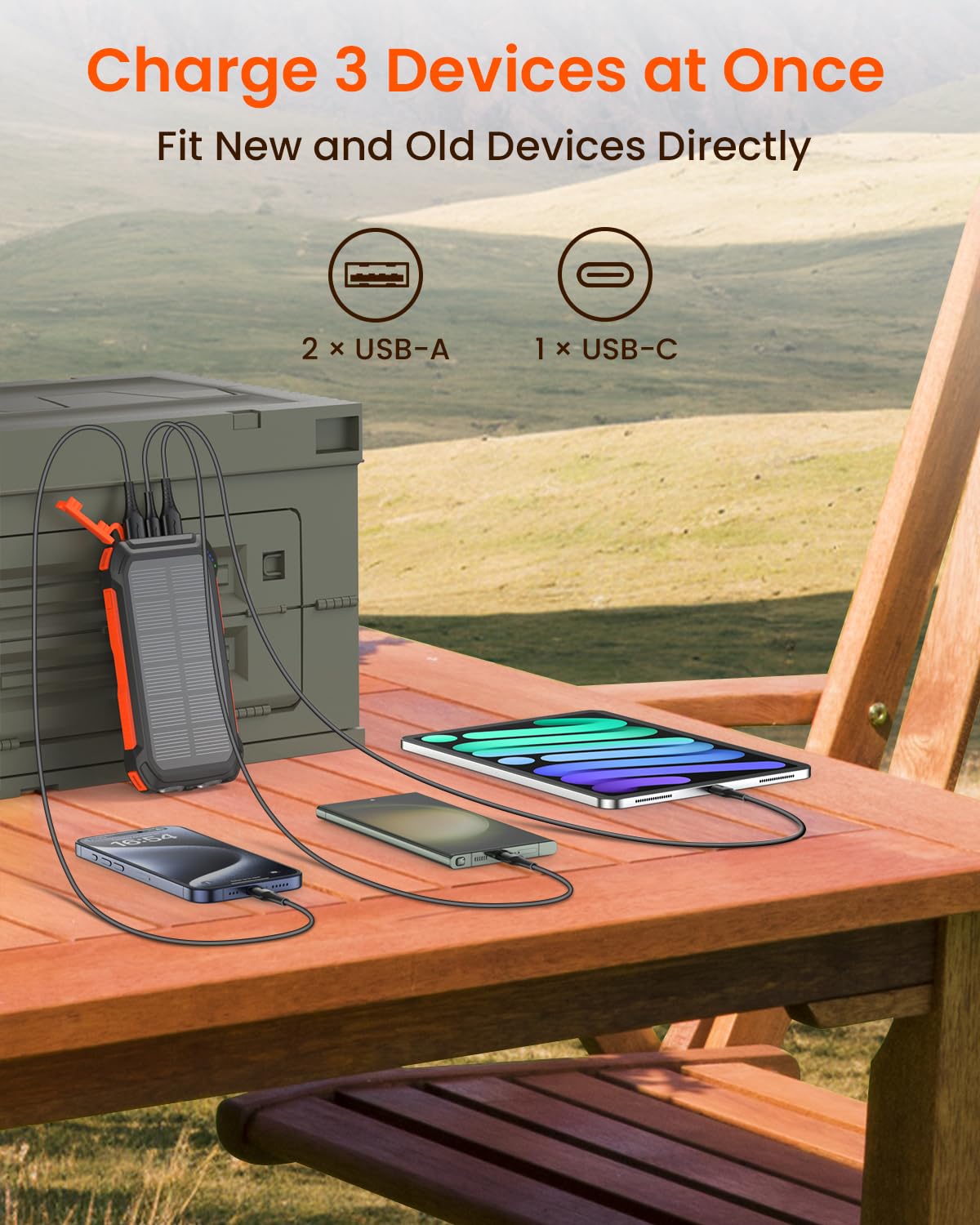 Bilivein Solar Power Bank 26800mAh with Flashlight