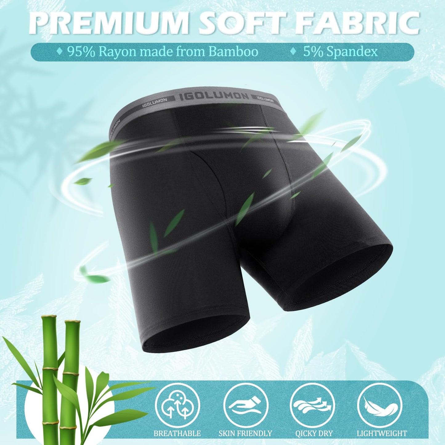 6 Pack Mens Bamboo Boxer Briefs Underwear