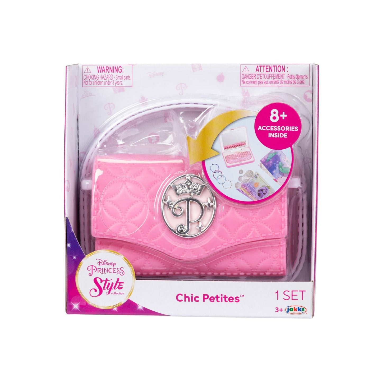 Disney Princess Style Collection Girls Purse Pretend Play Chic Petite Bag D - Mini Soft Vinyl handbag for Girls with 5+ Accessories for Girls Ages 3 and Up