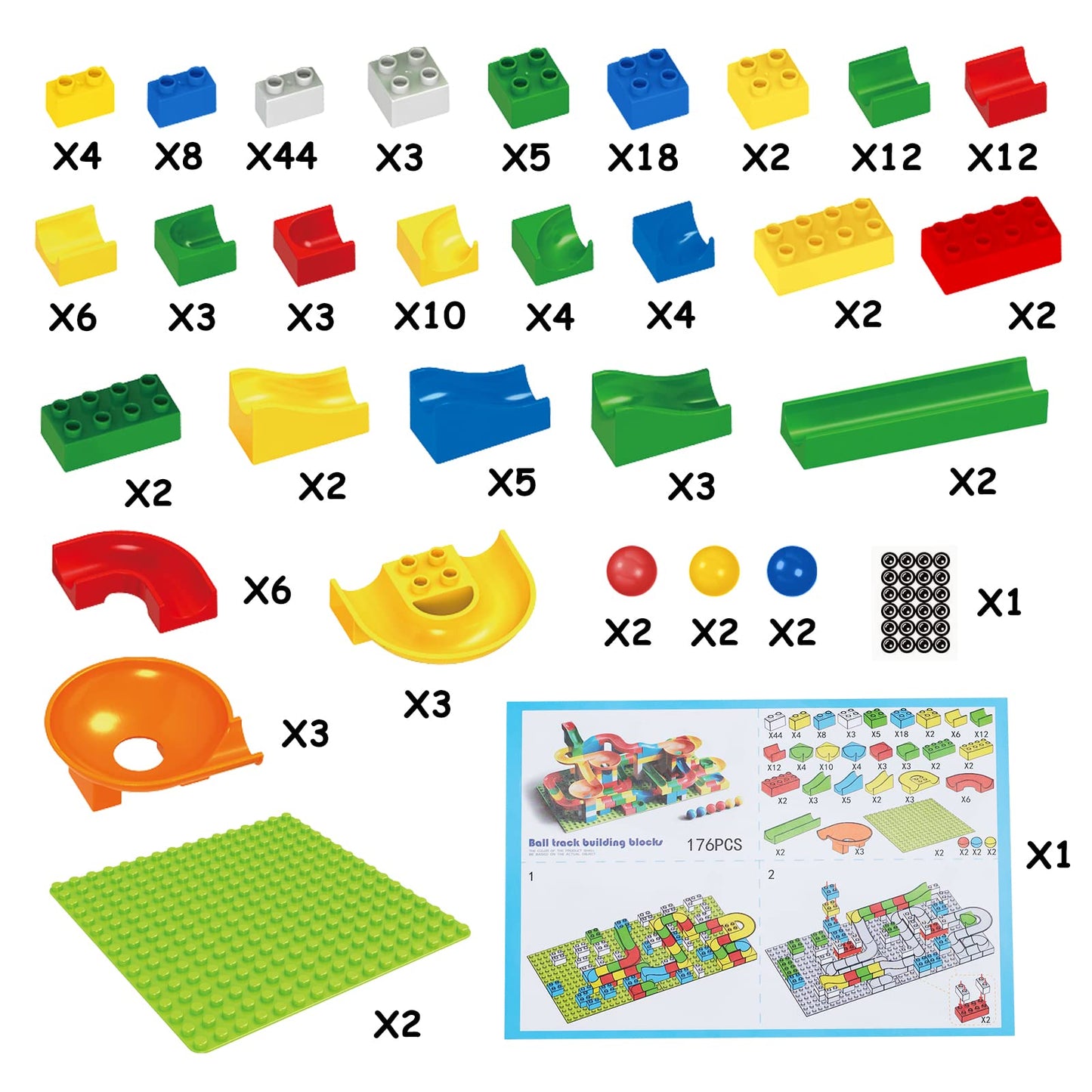 Marble Run,176 Pcs Marble Run Building Blocks, Kids Marble Run Race Track,STEM Learning Toys,Classic Marble Track for Boys Girls Toddler Age 3,4,5,6,7,8