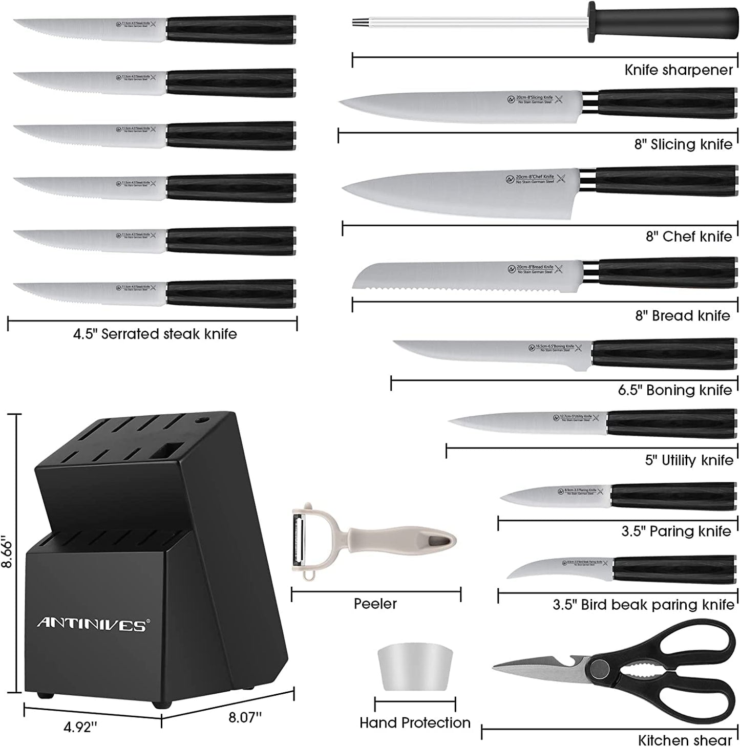 ANTINIVES 18-Piece High Carbon Knife Set