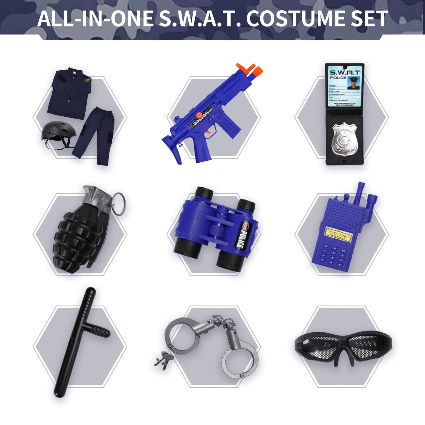 Kodvinp Police Officer Costume for Kids, SWAT Costume for Boys with Vest, Complete Halloween Costumes for Kids 3-10-12