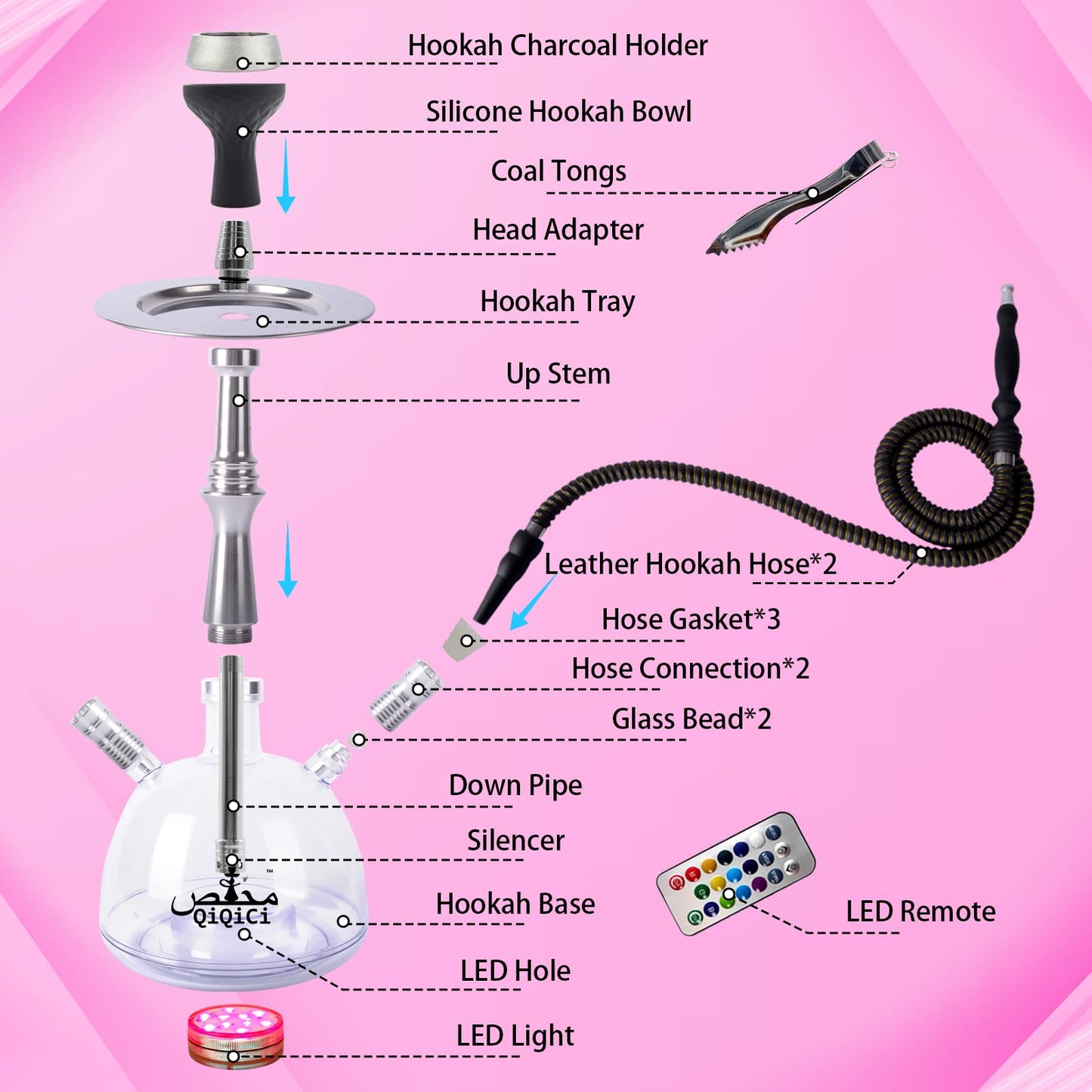 2 Hose Acrylic Hookah Set with Travel Bag