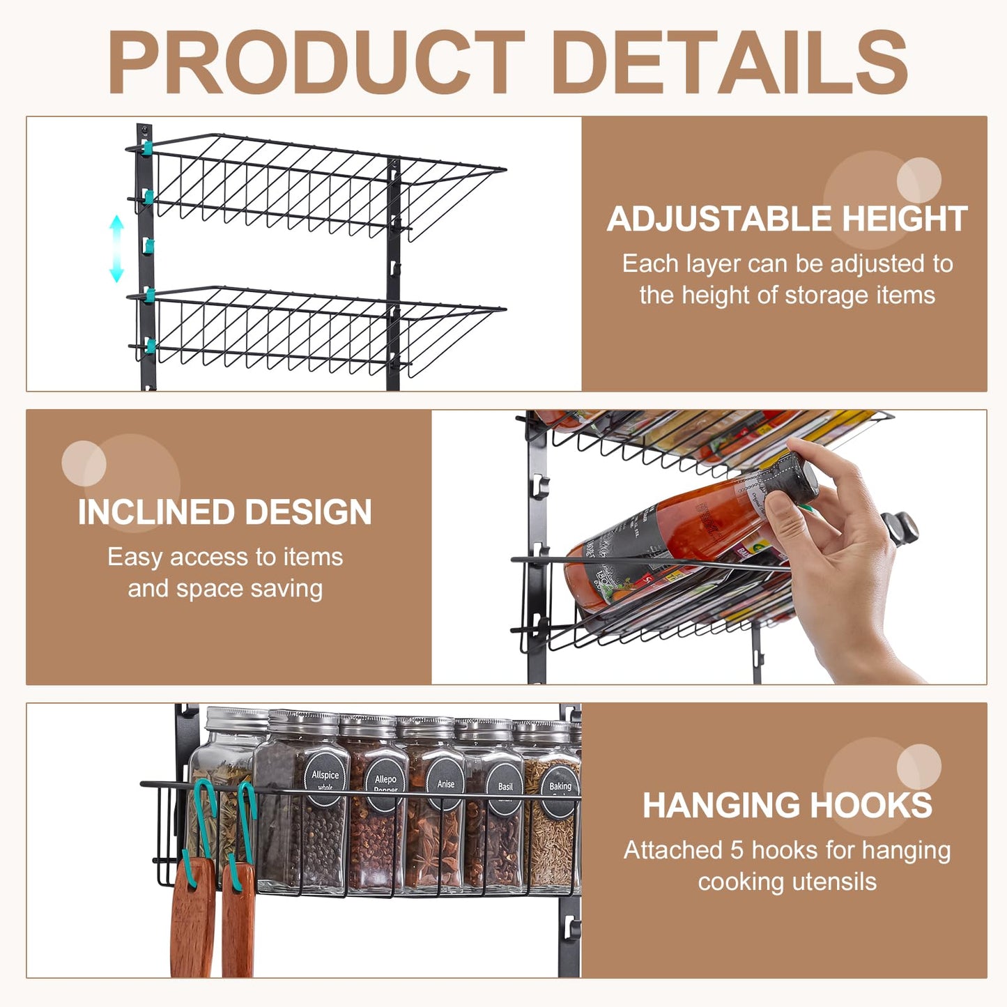 6-Tier Spice Rack Wall Mount Organizer