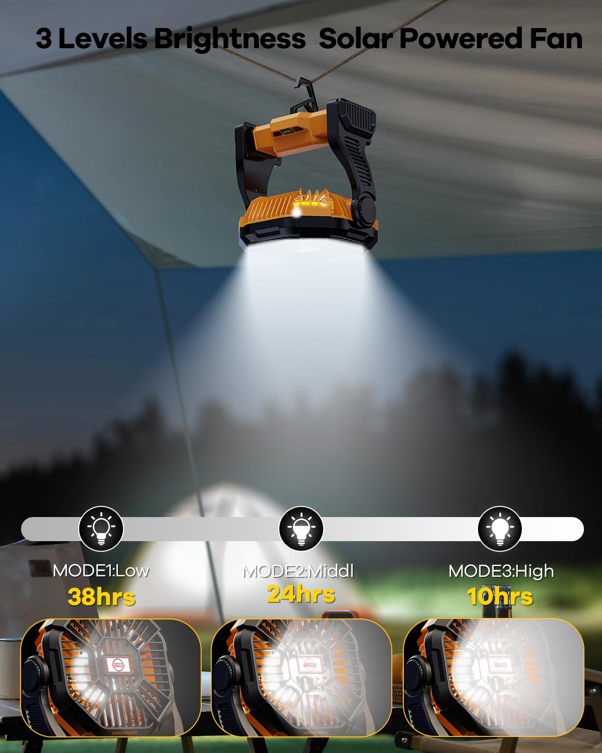 10400mAh Solar Camping Fan with LED Lantern