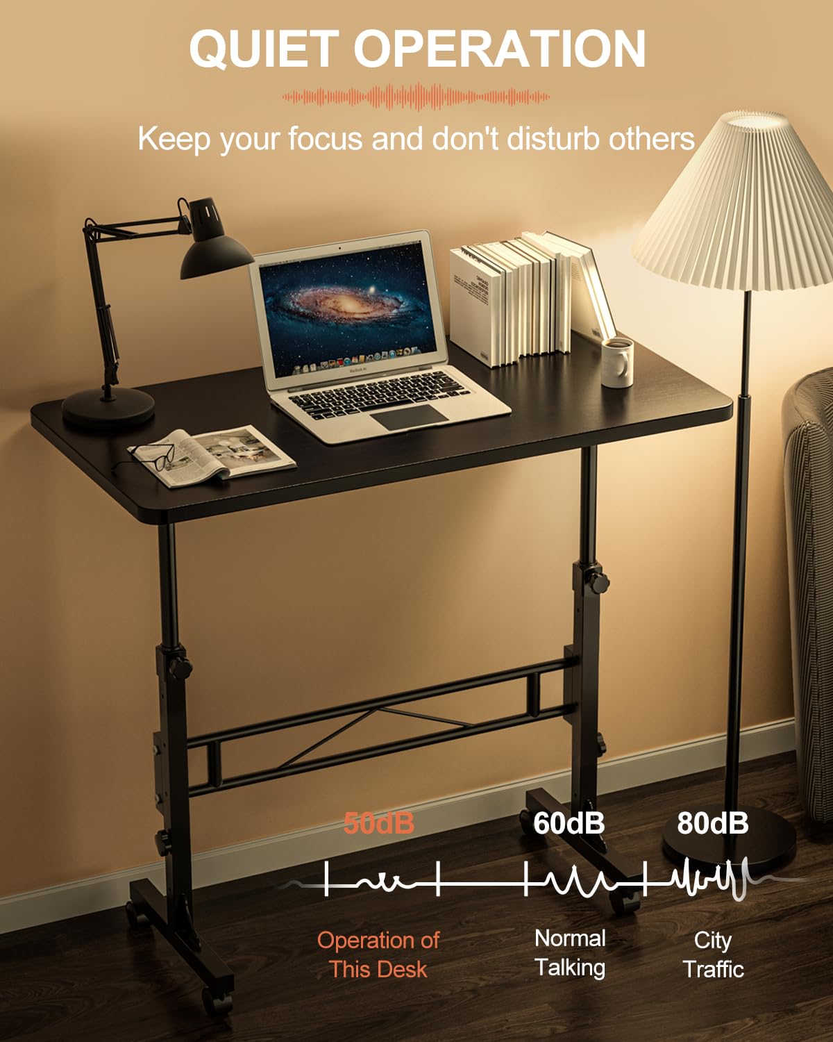 Small Standing Desk Adjustable Height, Mobile Stand Up Desk with Wheels, 32 Inch Portable Rolling Desk Small Computer Desk, Portable Laptop Desk Standing Table Black