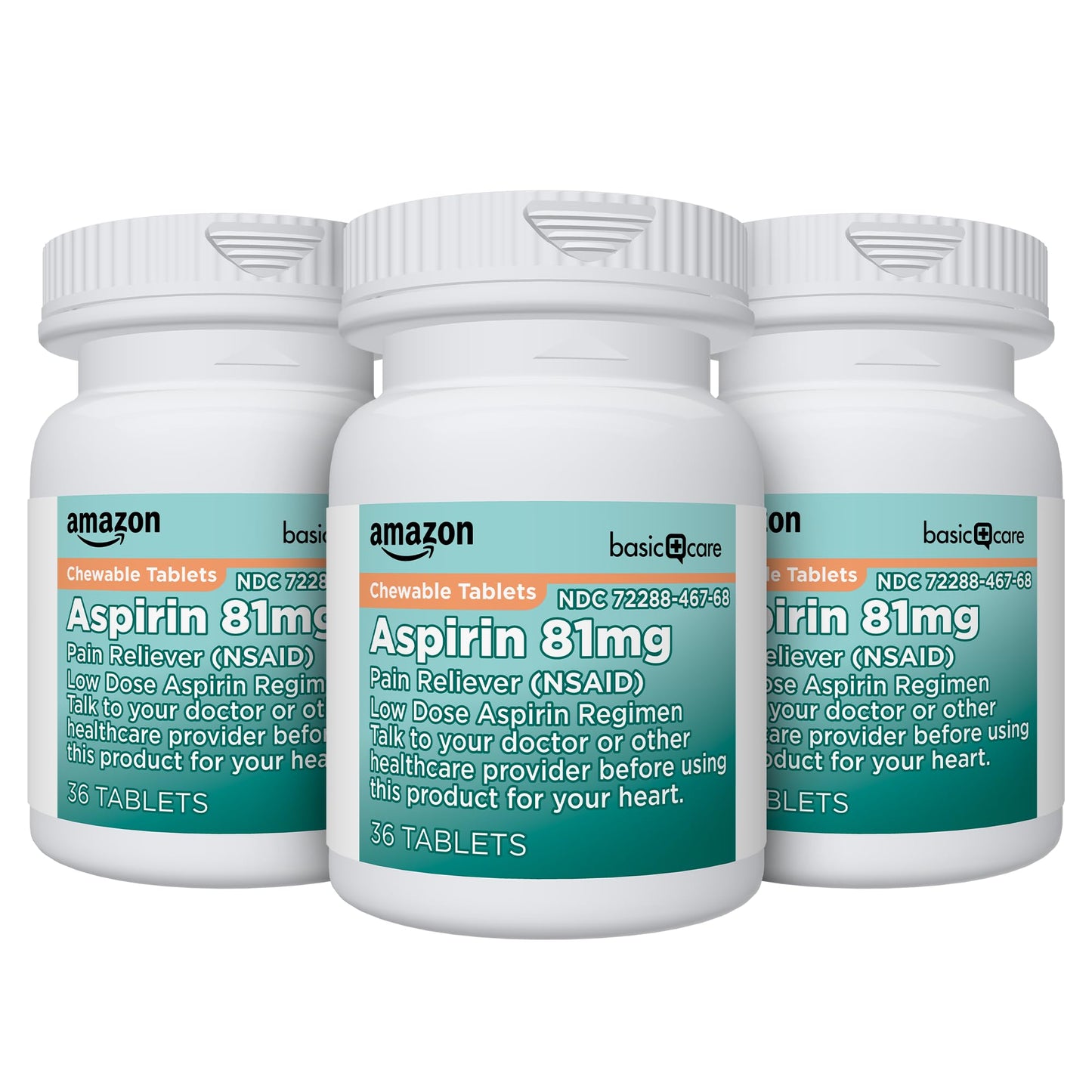 108 Count Amazon Basic Care Aspirin Chewable Tablets