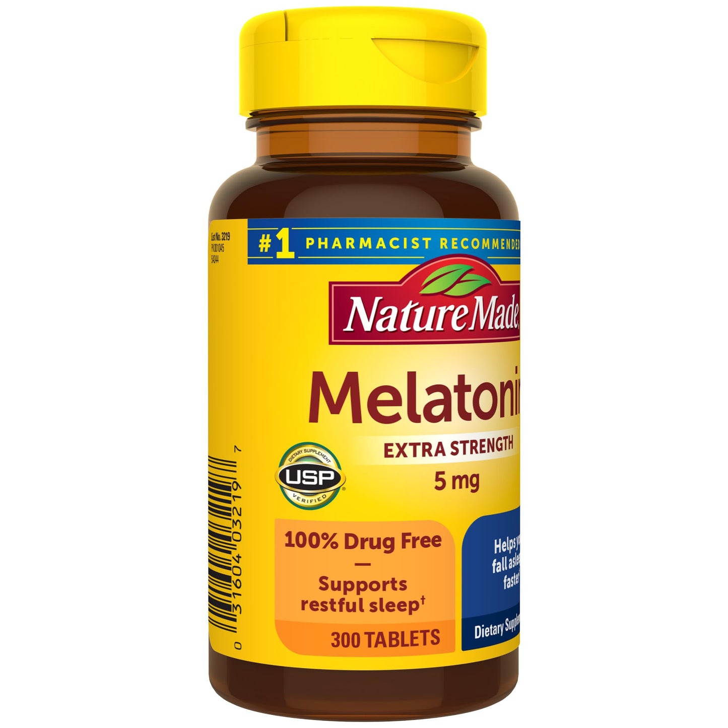 Nature Made Melatonin 5mg Extra Strength Tablets, 100% Drug Free Sleep Aid for Adults, 300 Tablets, 300 Day Supply