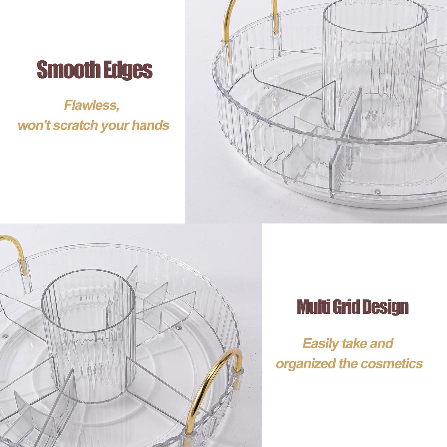 360 Rotating Makeup Organizer for Vanity, Menoeceus Spinning Bathroom Countertop Organizer Cosmetic Display Cases Makeup Tray for Skincare Organizers with Lipstick Organizer (2 Tiers Transparent)