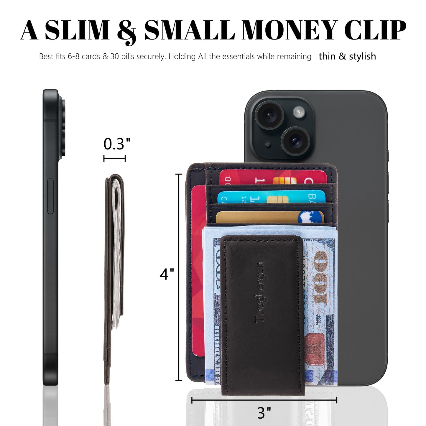 Minimalist Leather Wallet with Magnetic Money Clip