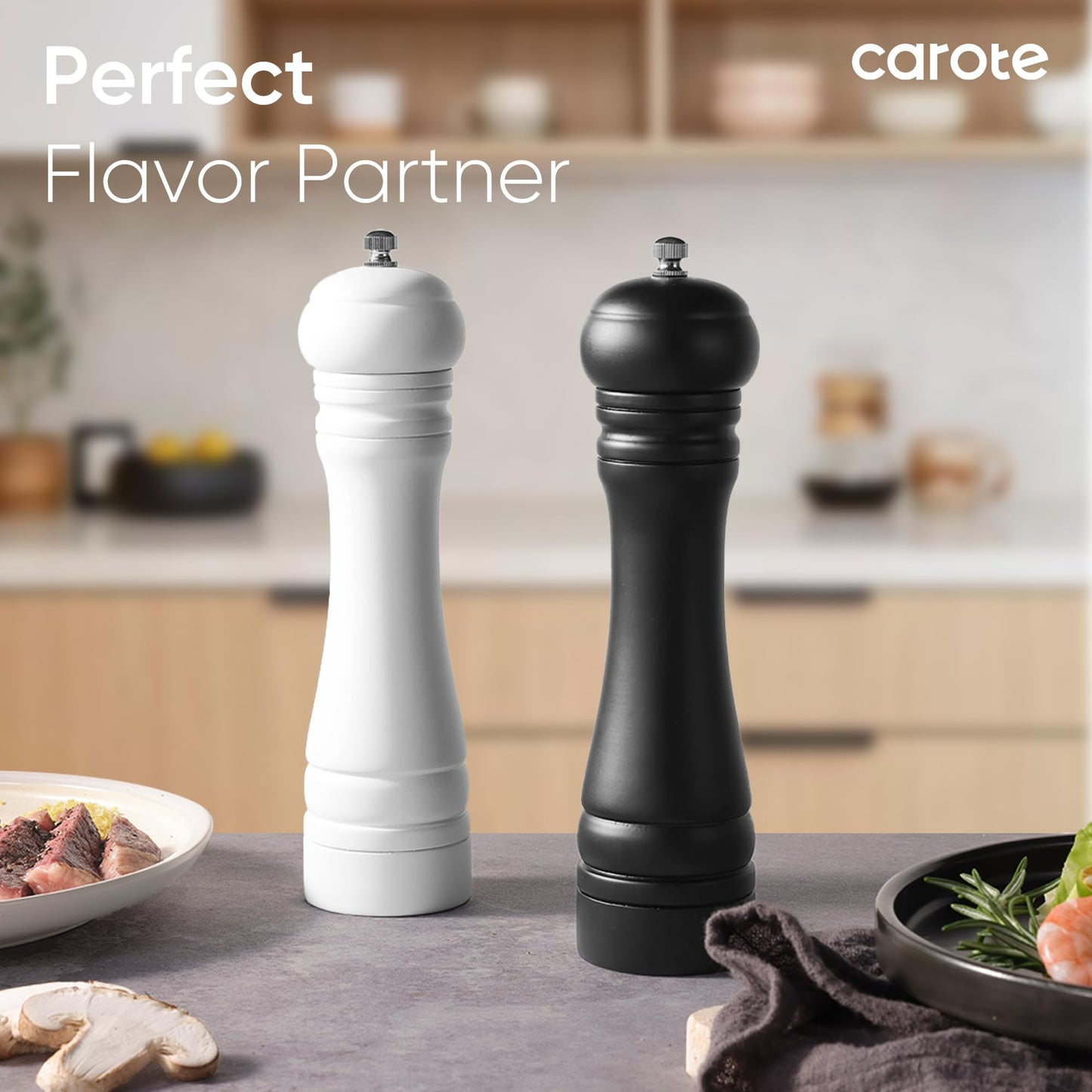 CAROTE Salt and Pepper Grinder Set, Adjustable Coarseness