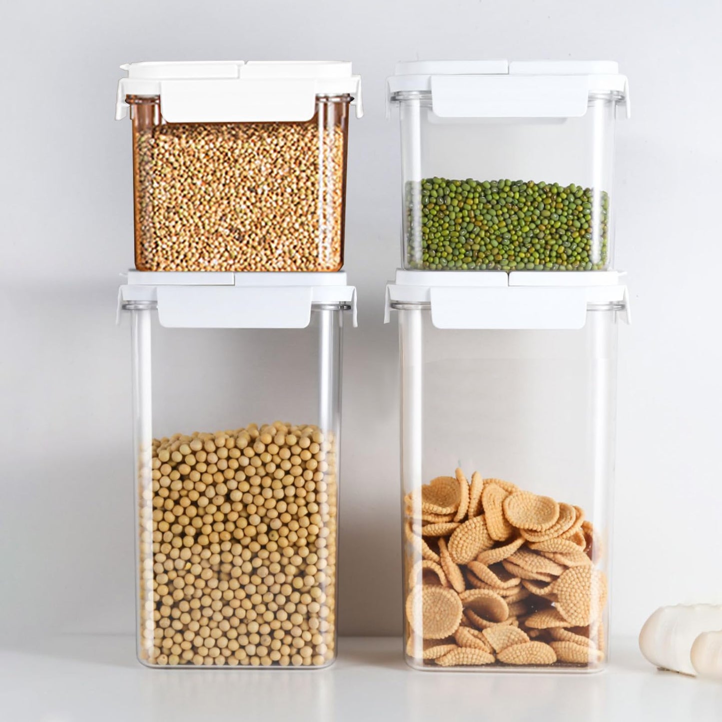 XhOSLAnd Cereal Storage Container Set (Flip Top) BPA Free PET Material, Reusable, Pantry Organizer, Food Portion Container (Set of 4, 2 Large, 2 Small)