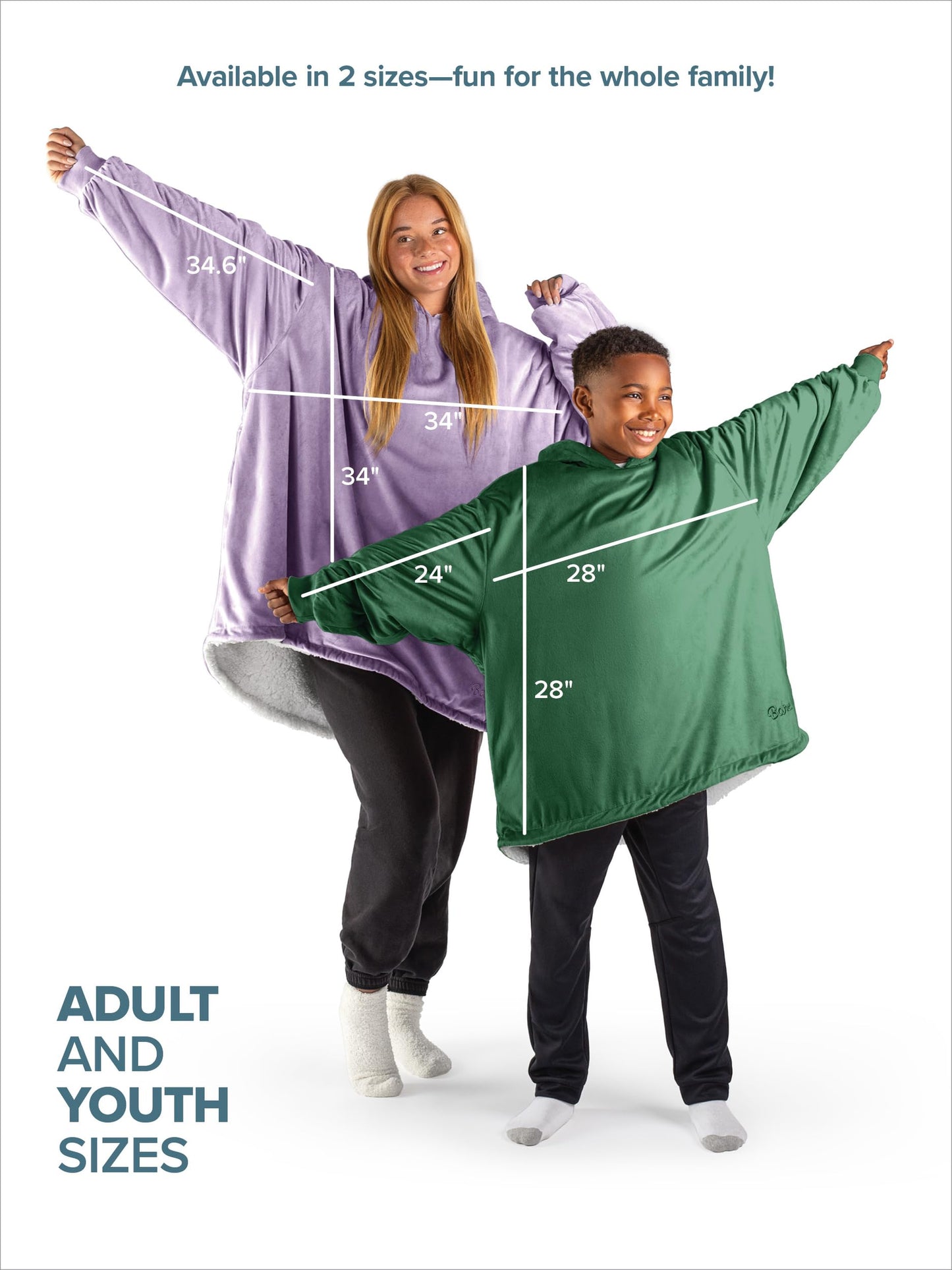Bare Home Kids Wearable Fleece Blanket Hoodie