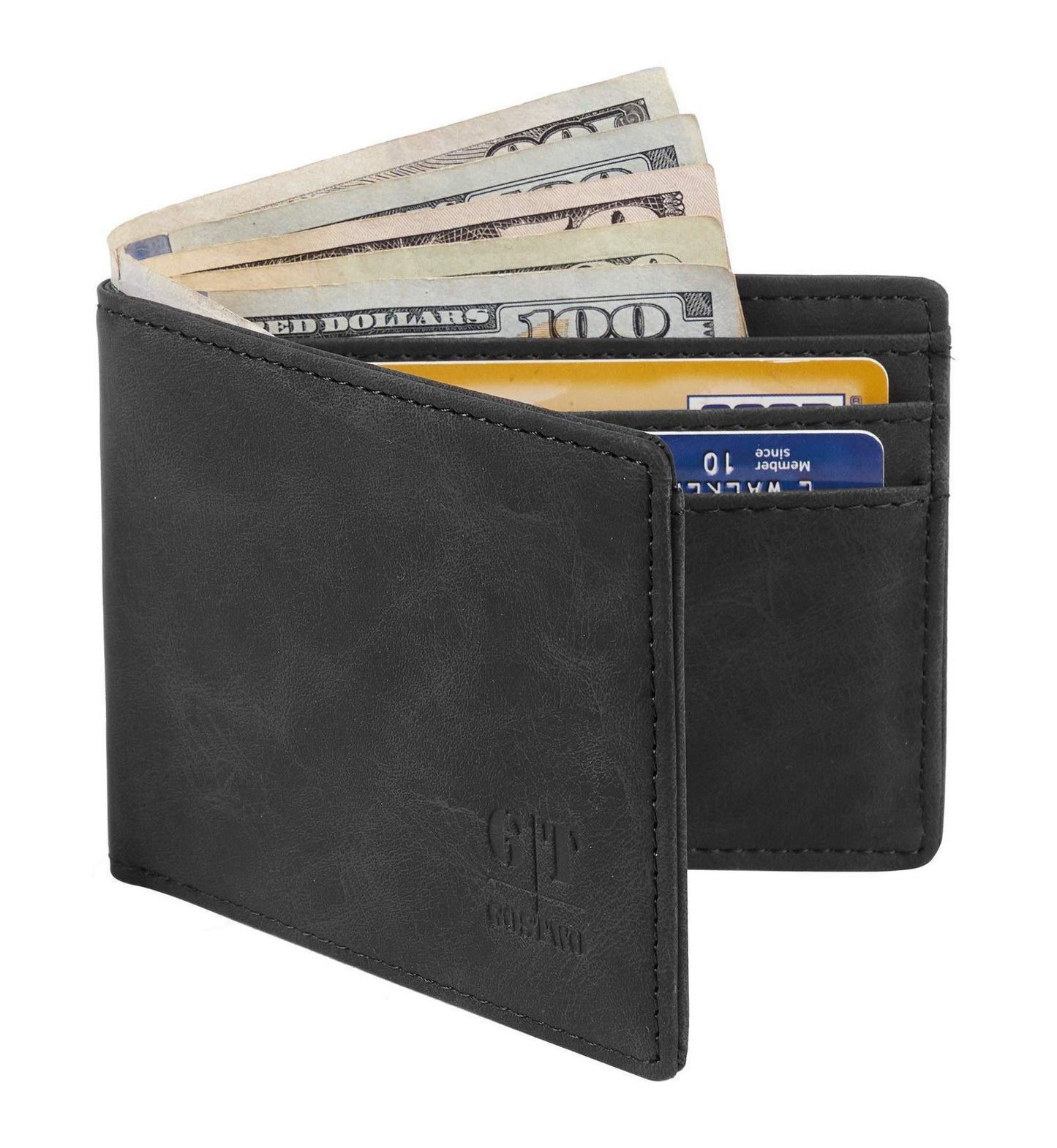 Gostwo Mens Slim Minimalist Front Pocket Wallet Genuine Leather ID Window Card Case RFID Blocking (Black Vintage)