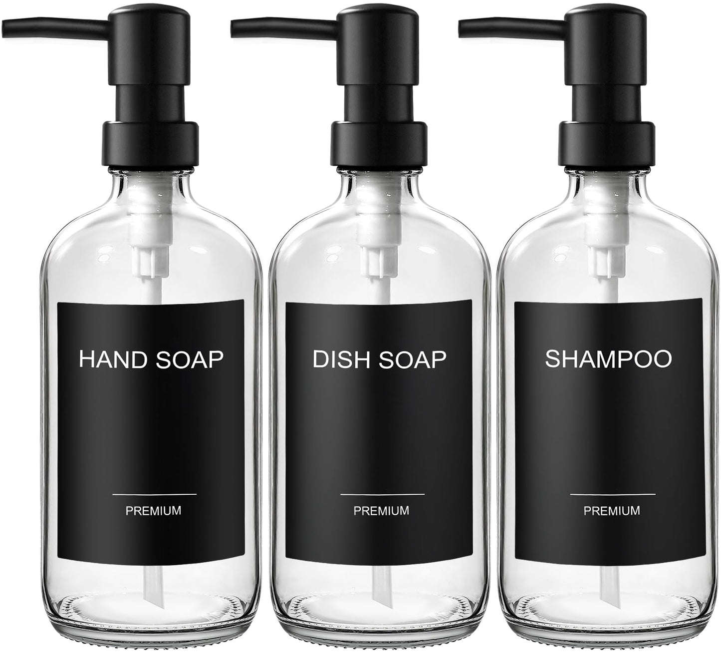 3 Pack Glass Soap Dispenser Set with Pumps