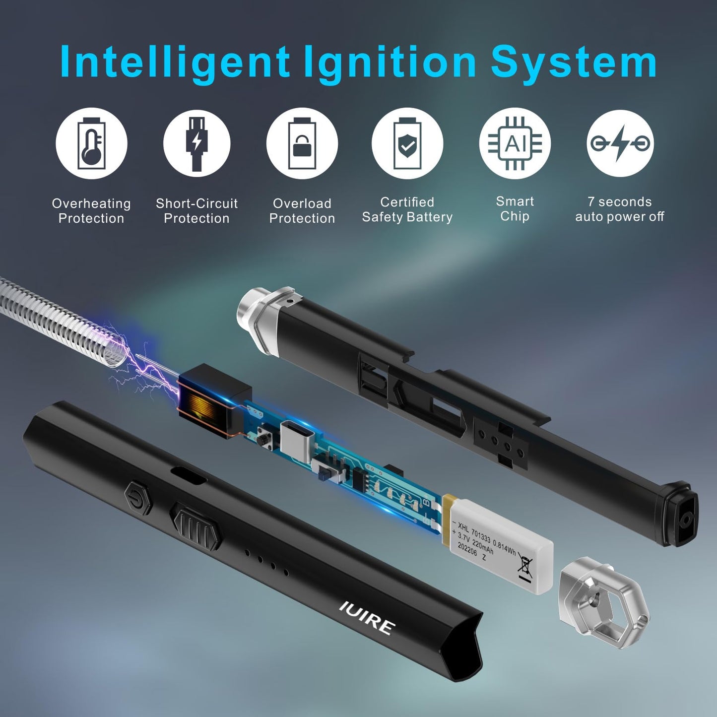 IUIRE Candle Lighter Electric Rechargeable Arc Lighter with LED Battery Display Long Flexible Neck USB C Lighter (Grey)