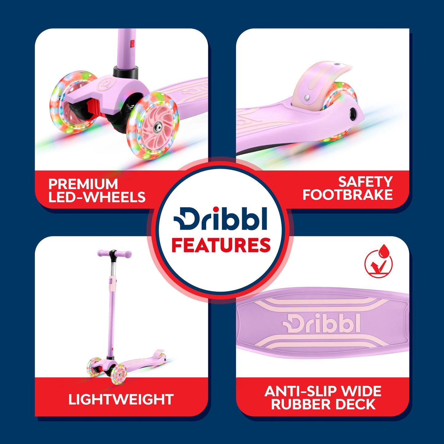 Dribbl Kids 3-Wheel Scooter with Adjustable Handlebar