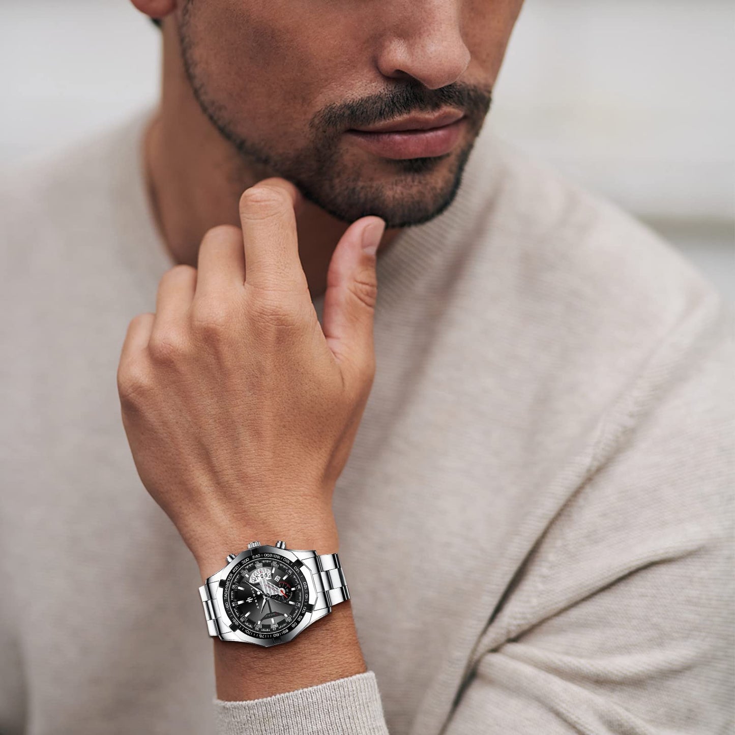 BY BENYAR AKNIGHT Watches for Men Quartz Movement Watch,Waterproof Luminous Men's Watch, Stainless Steel Strap Business Watches