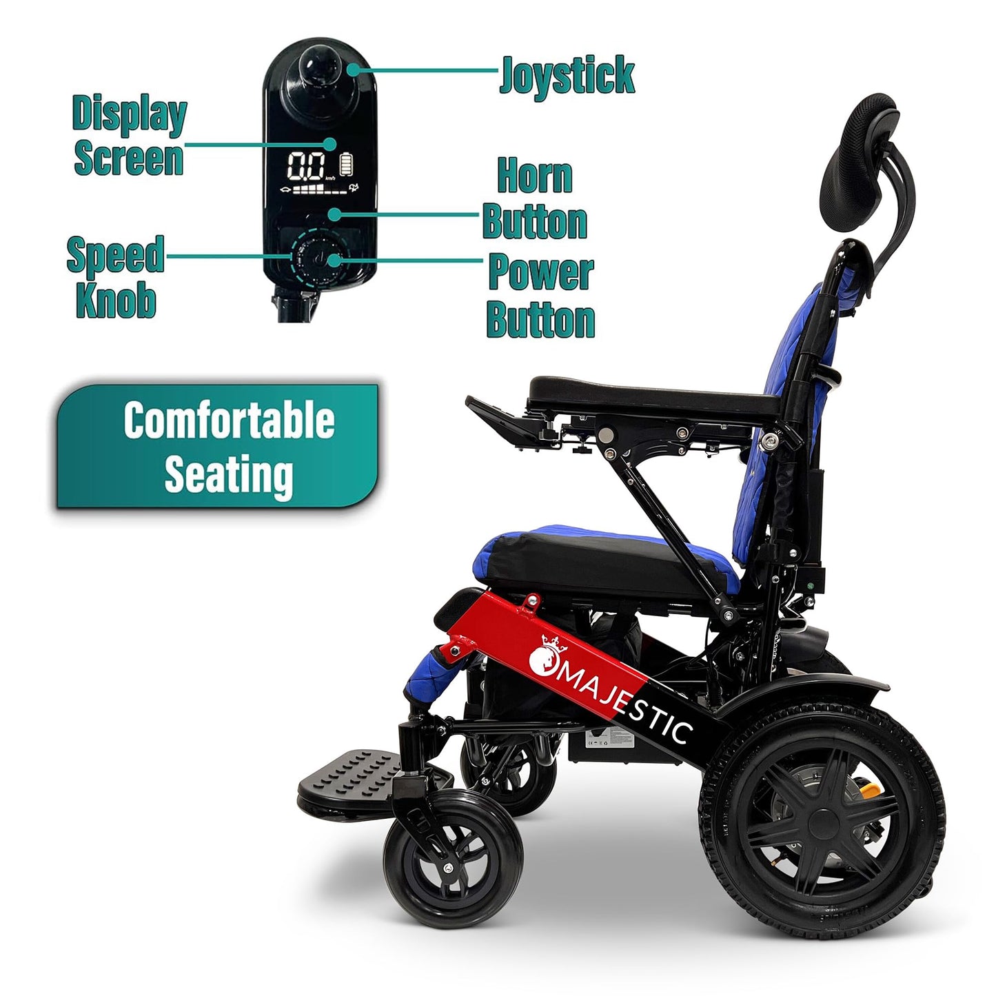 MALISA Electric Wheelchair, 19 Miles Long Range Power Wheelchair for Adults, Auto Reclining Backrest, Dual Battery Foldable Motorized Wheel Chair, Lightweight All Terrain Wheelchairs