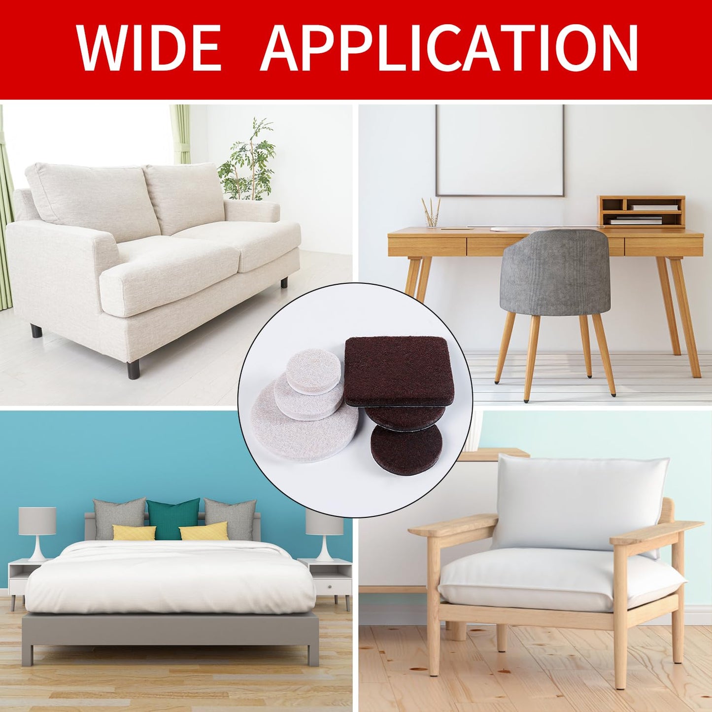 Felt Furniture Pads for Hardwoods Floors, 407 PCS Self Adhesive Felt Pads for Chairs, Cuttable Anti-Scratch Furniture Feet Floor Protectors for Chair Sofa Bed Table Cabinet (Brown & Beige)