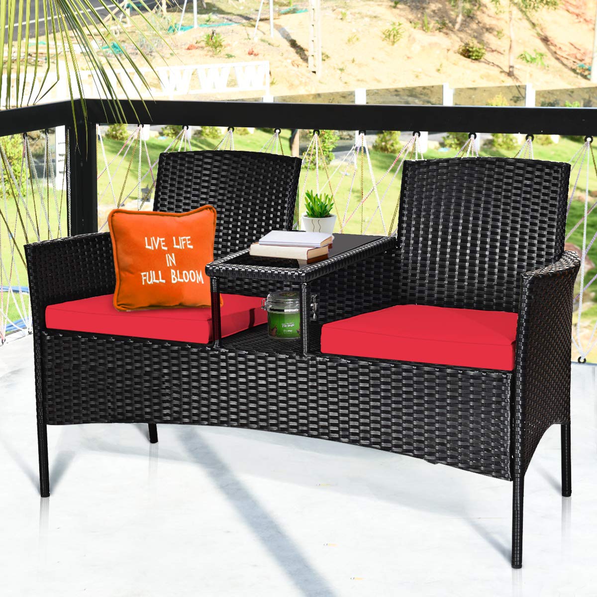 Tangkula Wicker Patio Conversation Set with Cushions