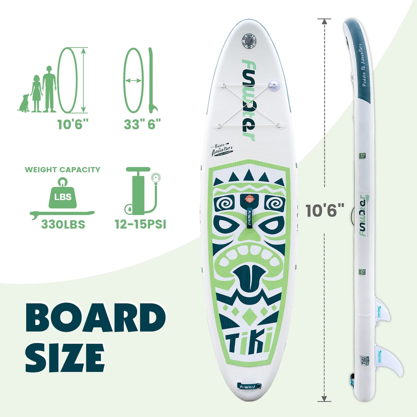 FunWater Inflatable 10'6×33"×6" Ultra-Light (17.6lbs) SUP for All Skill Levels Everything Included with Stand Up Paddle Board, Adj Floating Paddles, Pump, ISUP Travel Backpack, Leash,Waterproof Bag