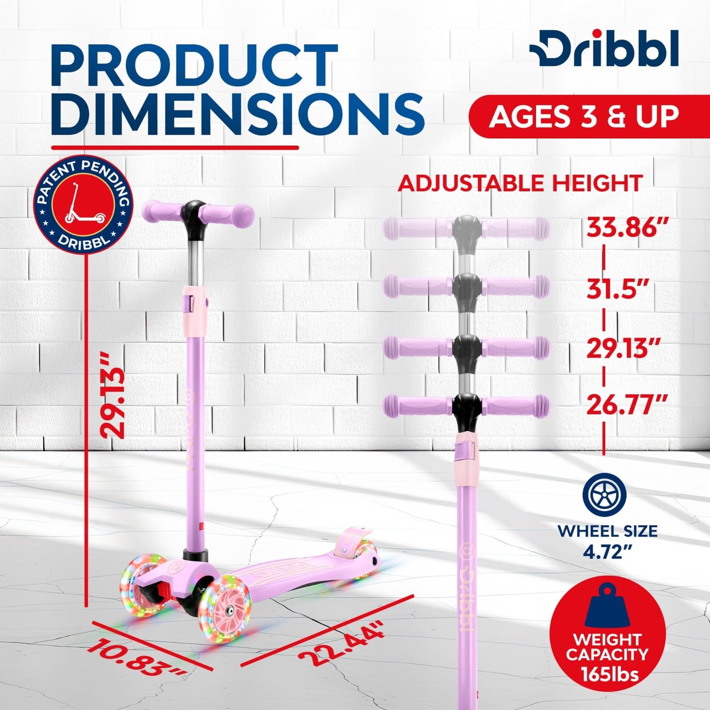 Dribbl Kids 3-Wheel Scooter with Adjustable Handlebar
