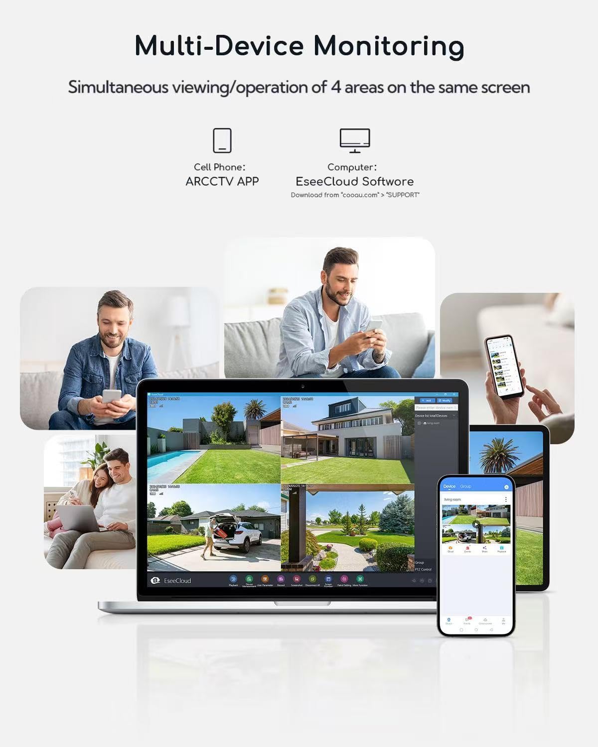 4 Cam COOAU Solar Security Camera System