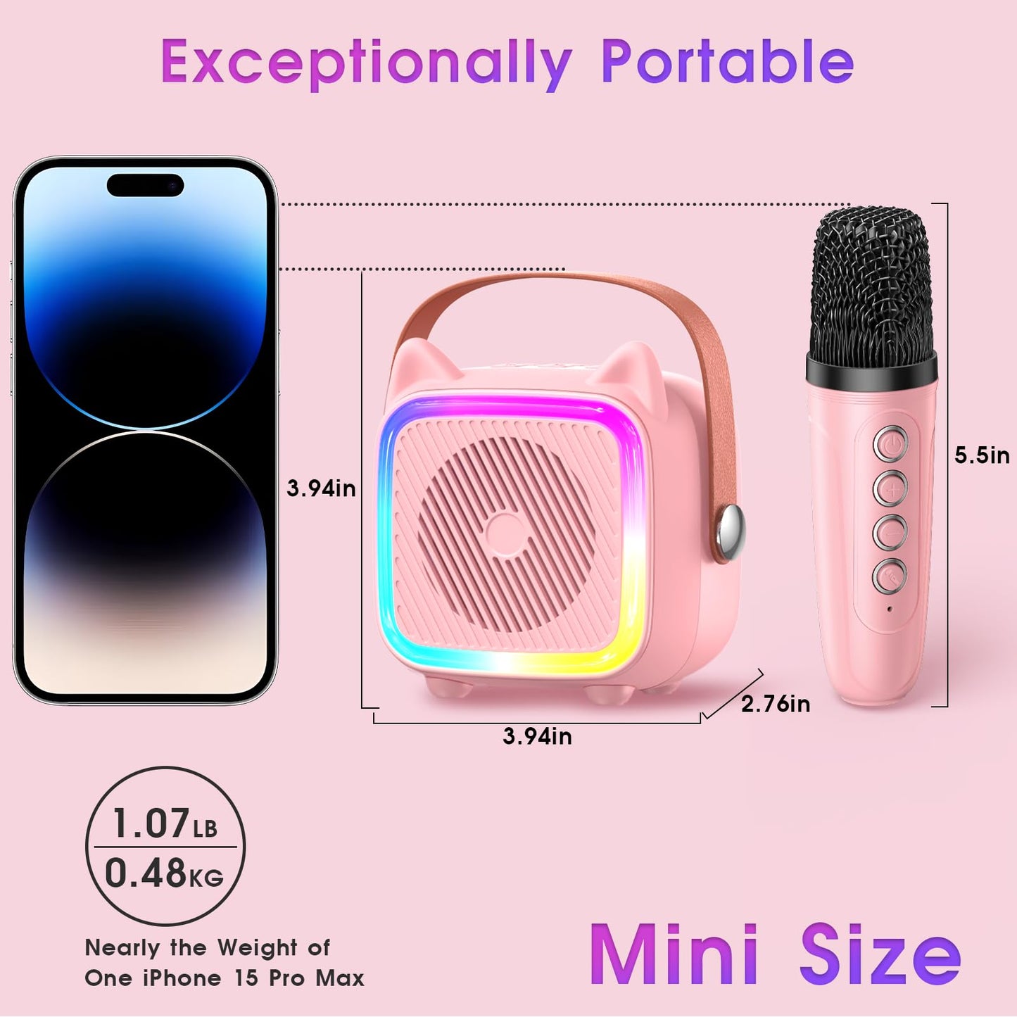 Mini Karaoke Machine with 2 Wireless Microphones