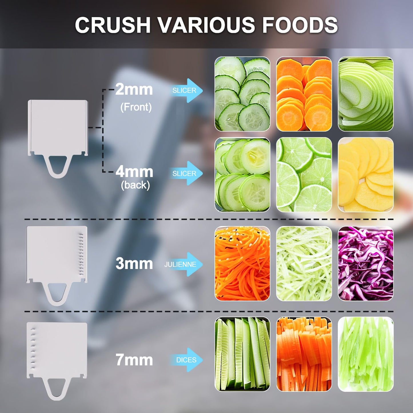 DAYIH Safe Mandoline Slicer - Potato Slicer, Adjustable Vegetable Food Slicer Chopper, French Fry Cutter, Julienne Slicer, Professional 3 in 1 Chopping Artifact for Kitchen Chef Meal Prep(Light Grey)