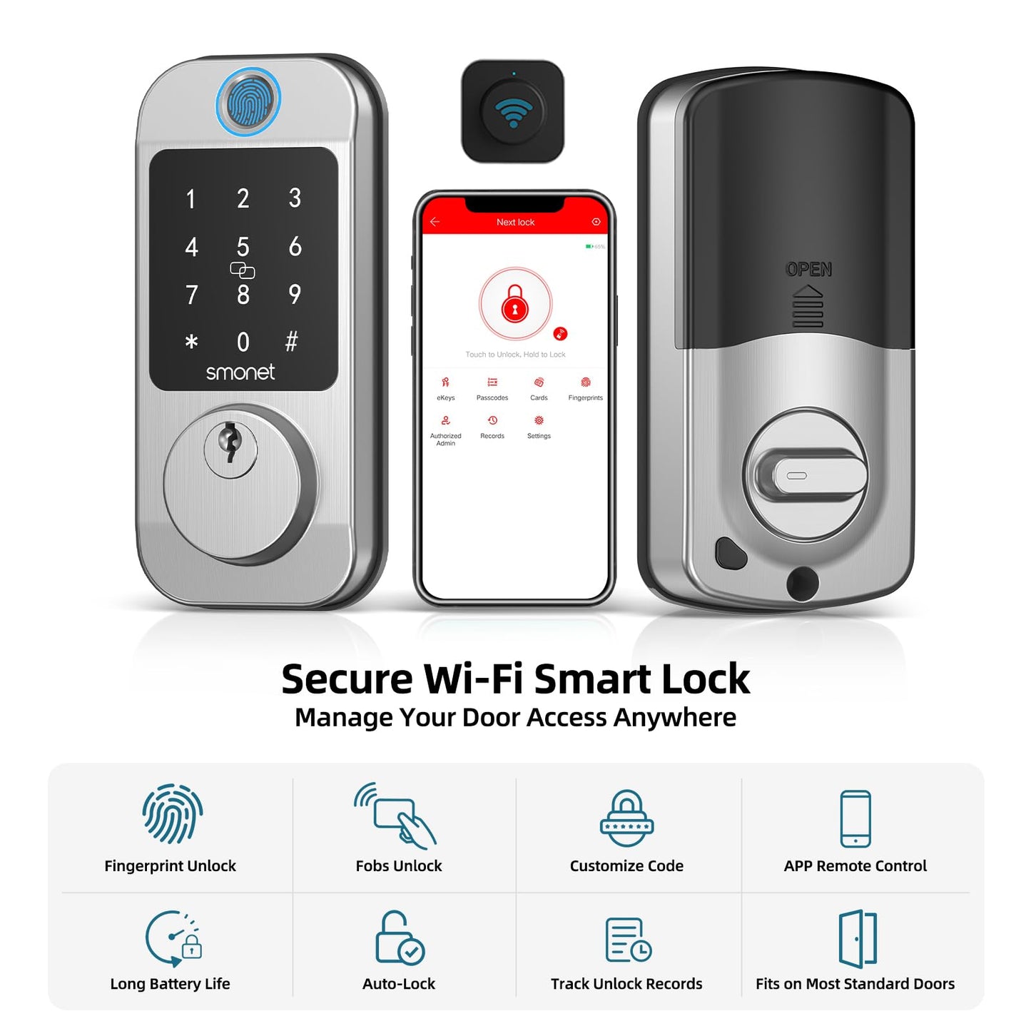 Smart WiFi Deadbolt Lock with Fingerprint Access