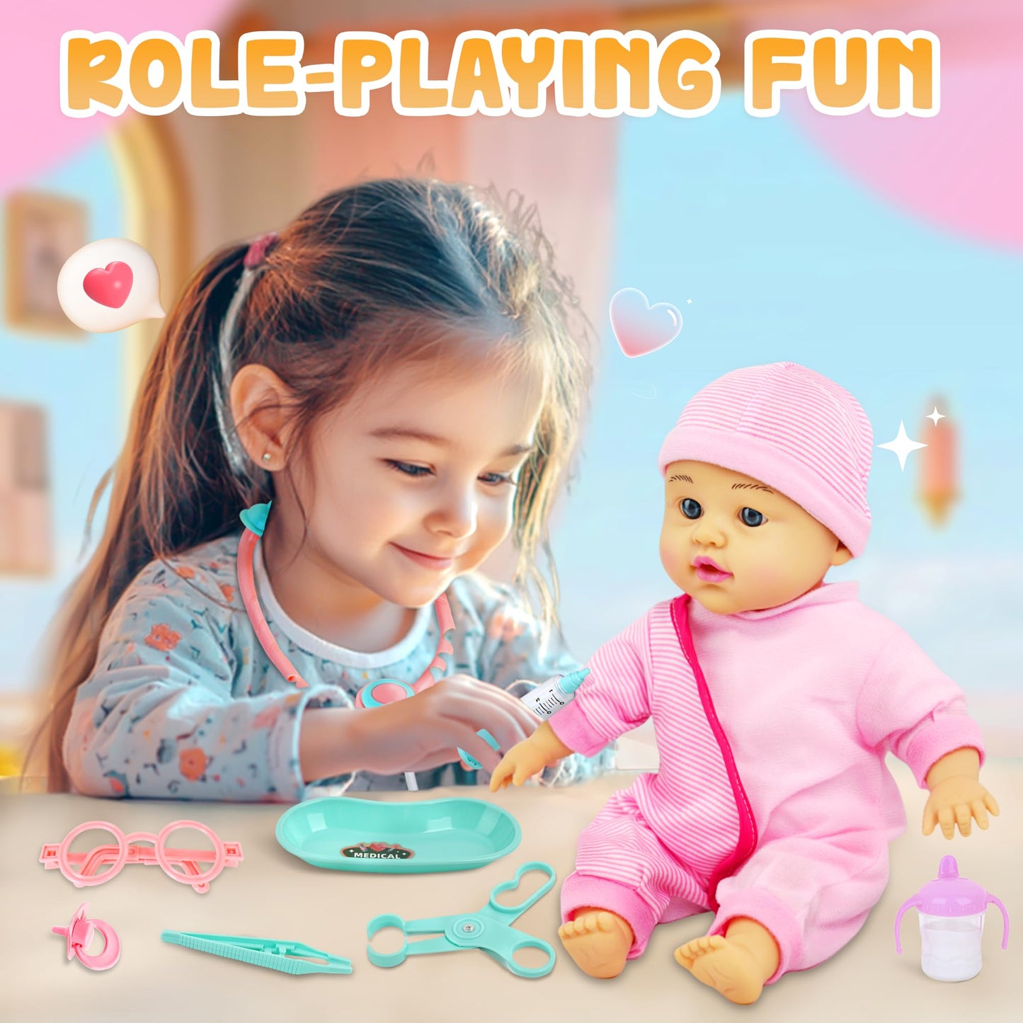 SMILESSKIDDO Talking Baby Doll with Toy Doctor Kit for Kids