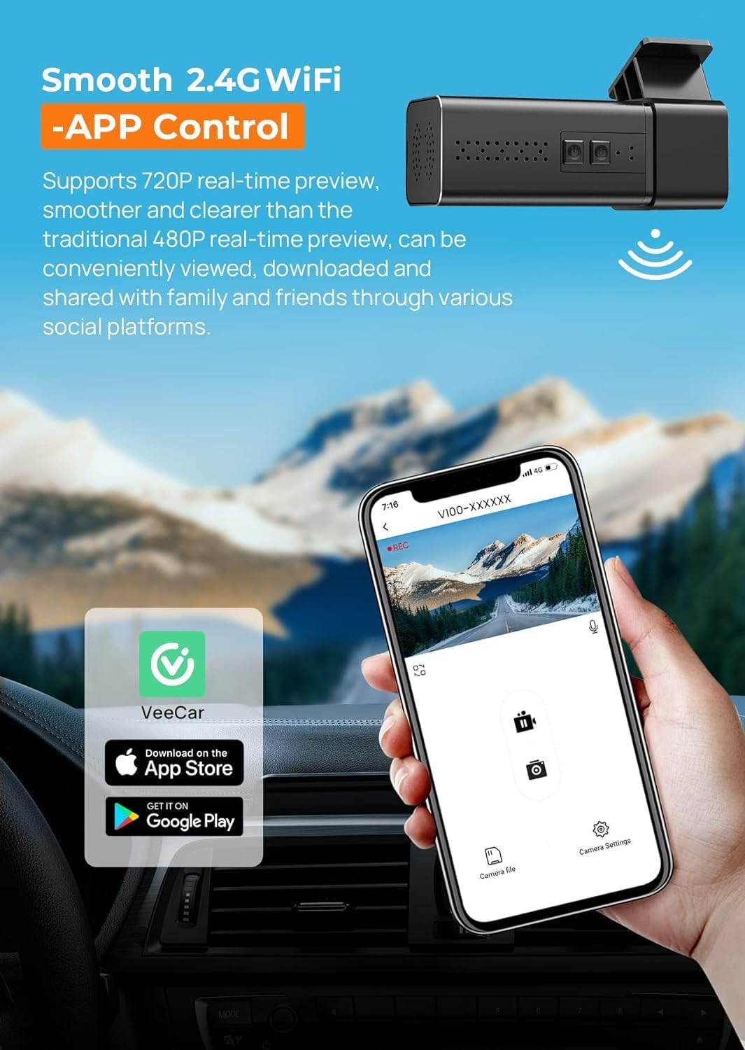 E-YEEGER 2.5K WiFi Dash Cam with Night Vision