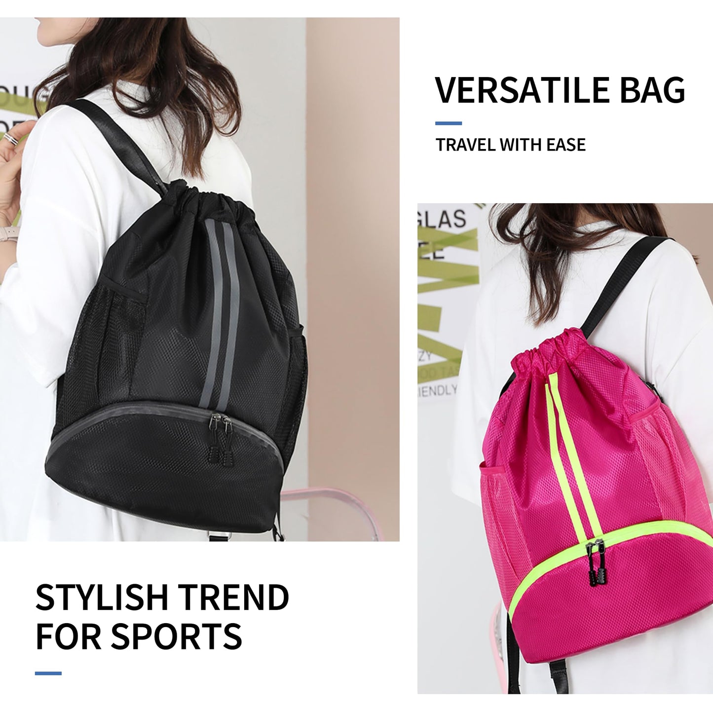 Drawstring Swim Backpack with Shoe Compartment