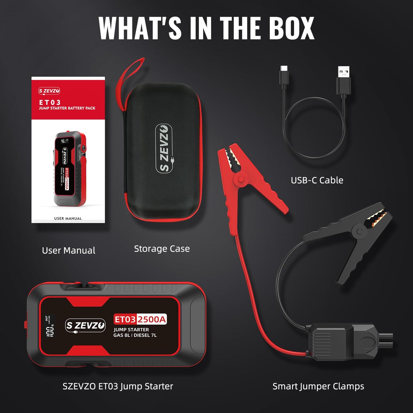 2500A Car Jump Starter with USB and LED Light