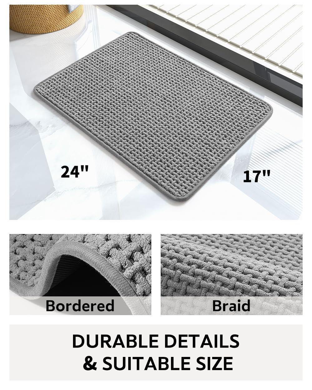 Chenille Bath Mat Non Slip Quick Dry 17"x24"