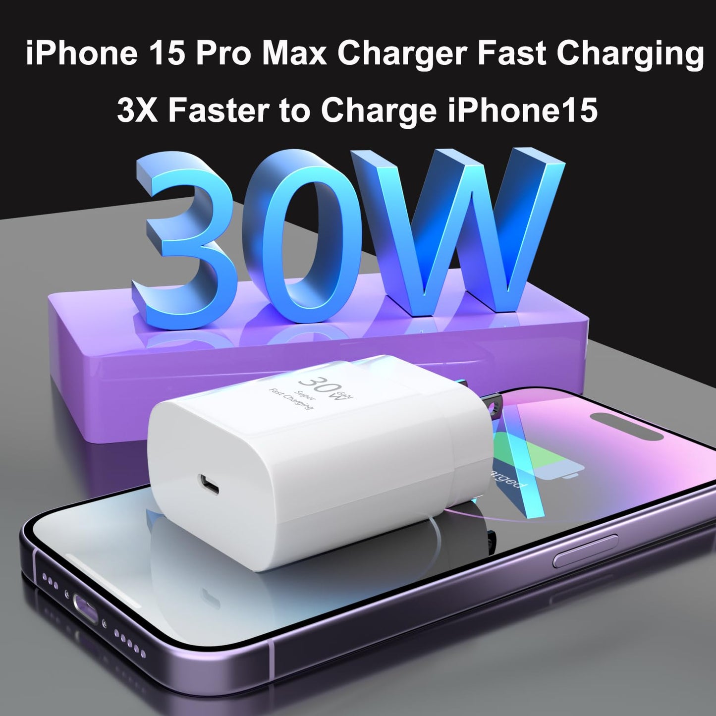 iPhone 15 Pro Charger Fast Charging-30W USB C Fast Charger Block with 10ft Long USB C Charging Cable Cord for iPhone 15/15 Pro/15 Pro Max/15 Plus, iPad 12.9/11/10.9, Samsung Galaxy S24Ultra-3 Pack