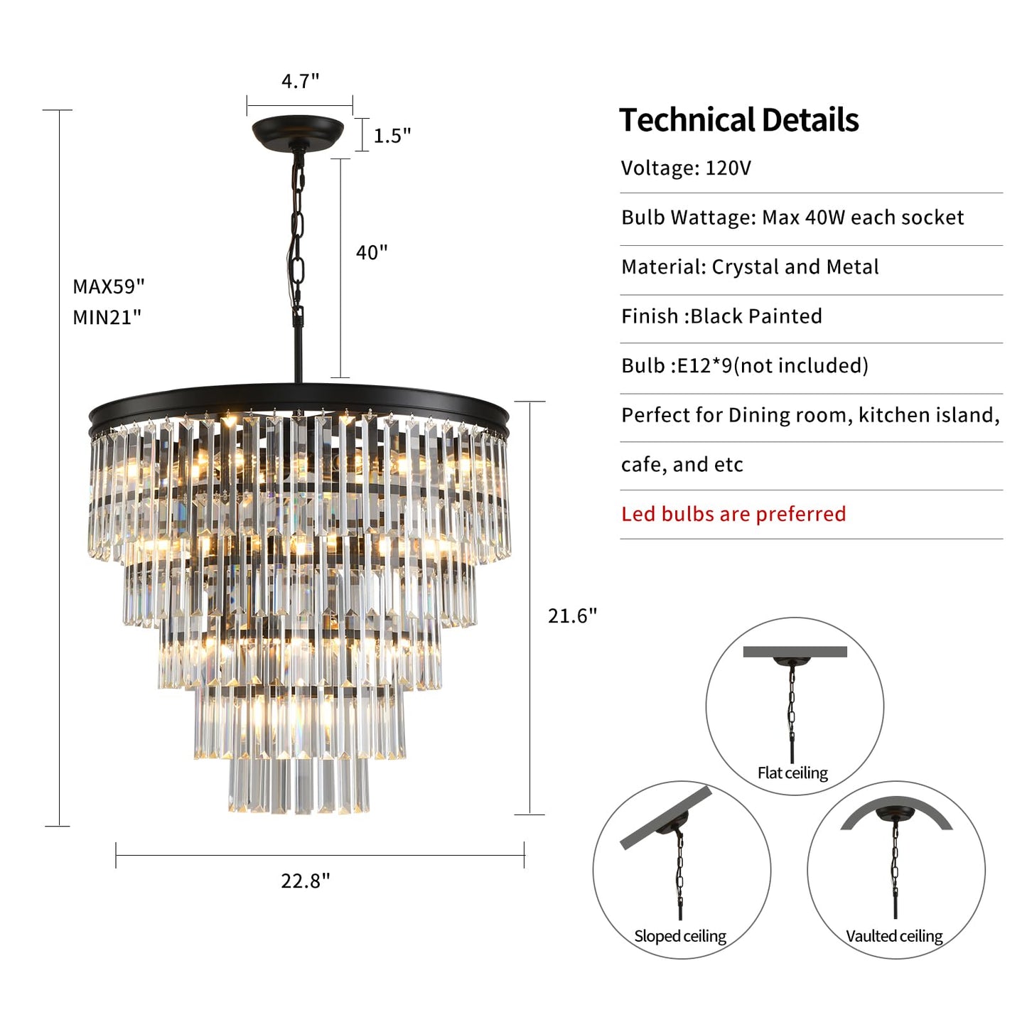 Blinghy Black Crystal Adjustable Chandelier for Home
