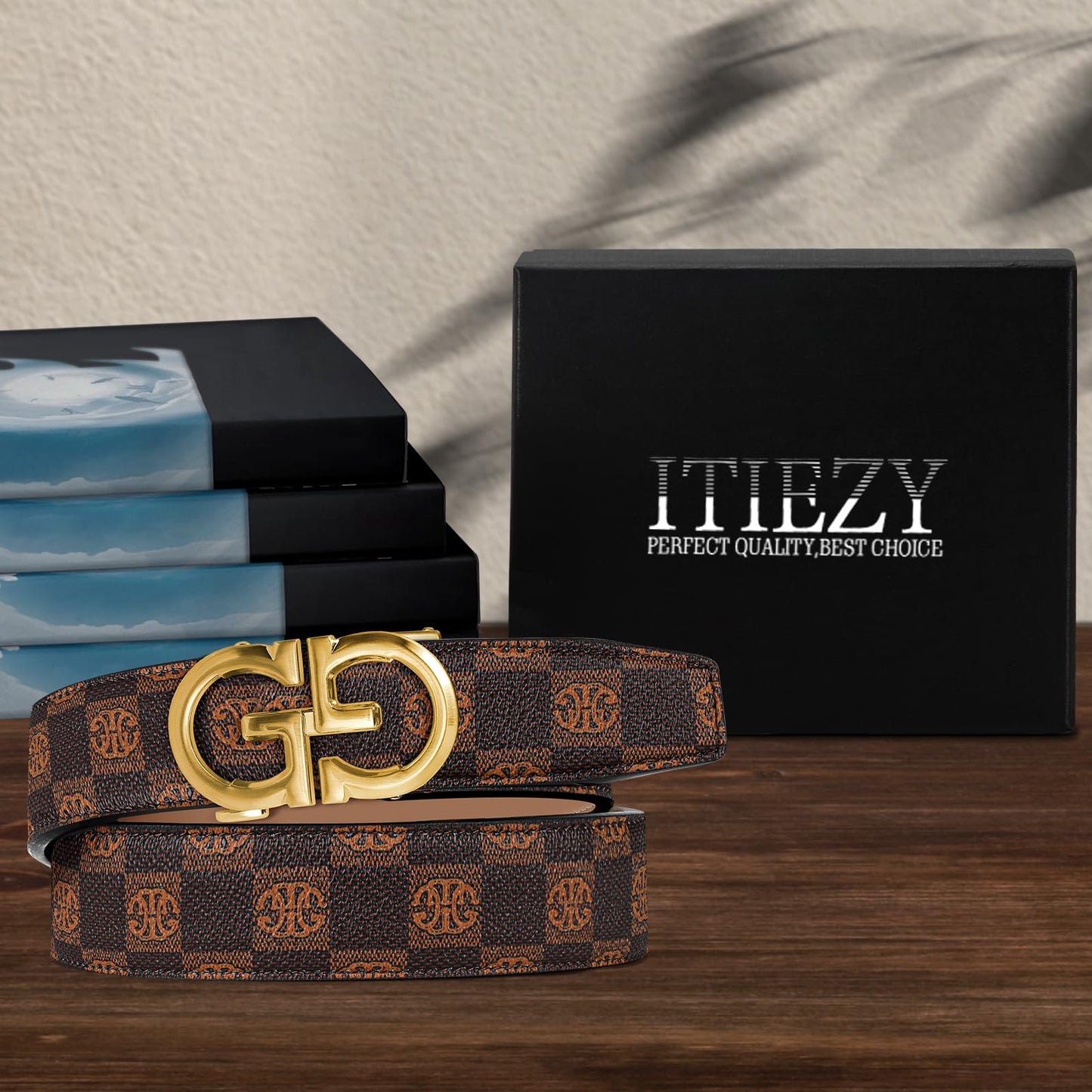 ITIEZY Adjustable Leather Ratchet Belt for Men