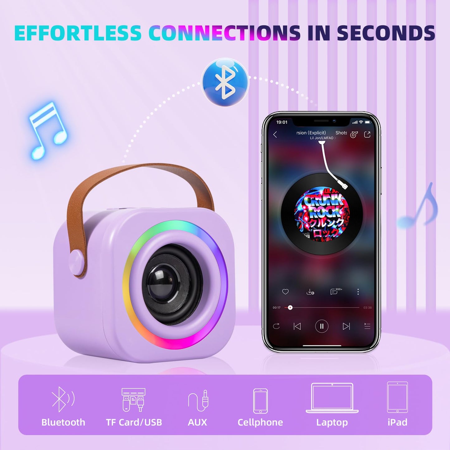Mini Karaoke Machine with Wireless Mics for Kids