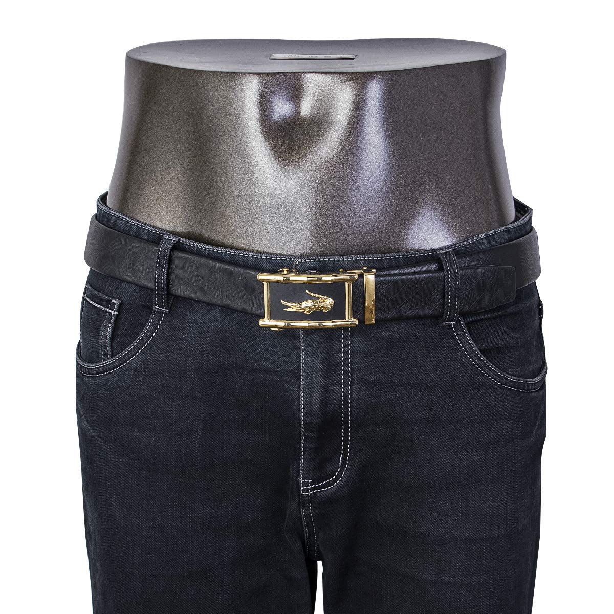 Dubulle Mens Belt Ratchet Slid Buckle Adjustable Grain Leather Strap Designer Business Wedding Trim to Fit