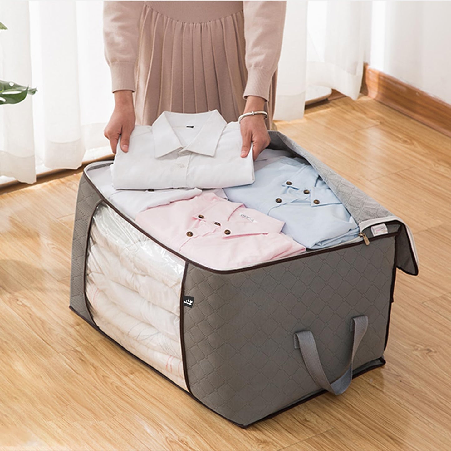 90L Large Storage Bag, 4 Pack Foldable Blanket Storage Bins, Clothing Storage Bins, Foldable Clothes Organizer and Storage Containers with Lids and Handle for Organizing Bedroom, Closet, Clothing
