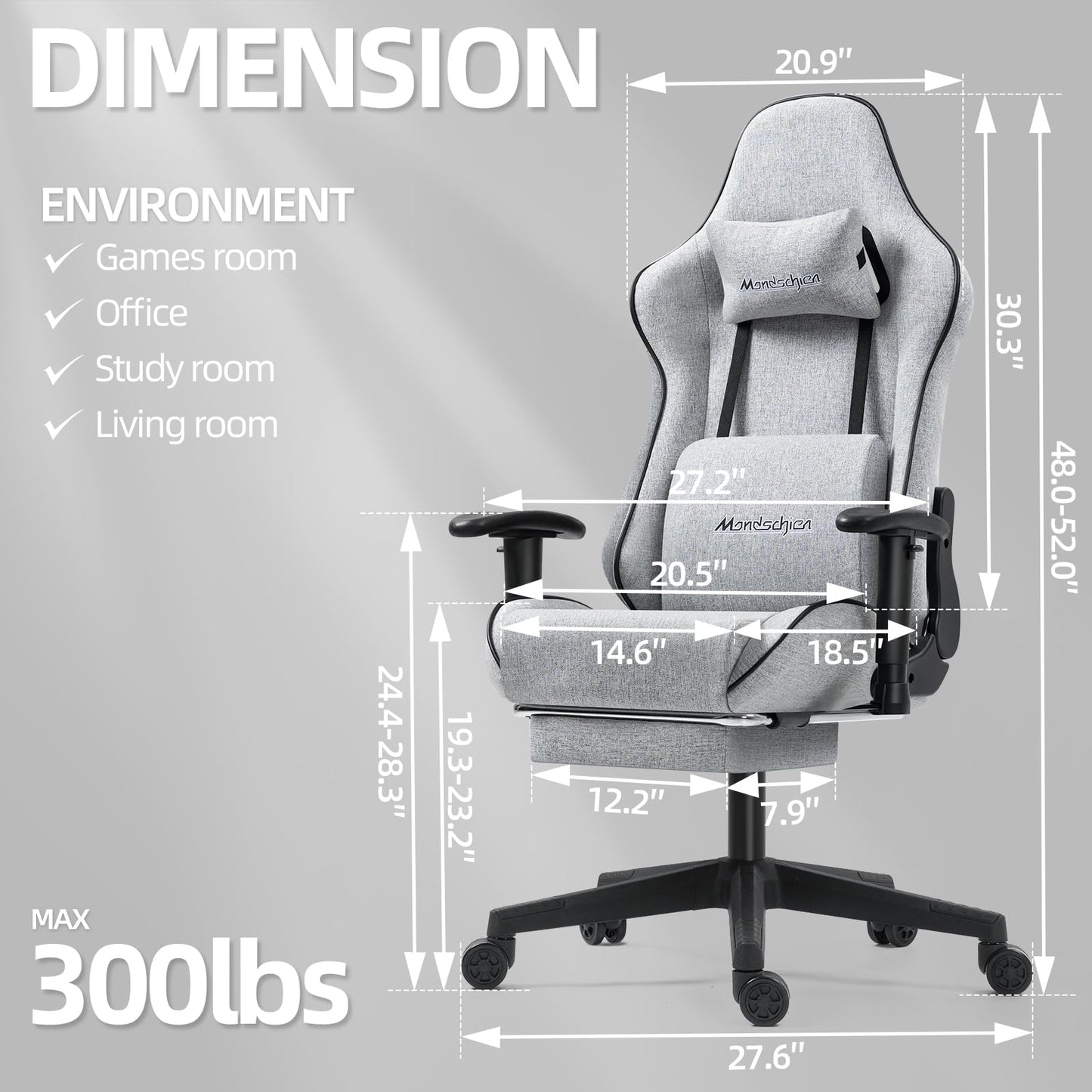 Ergonomic Gaming Chair with Massage Footrest