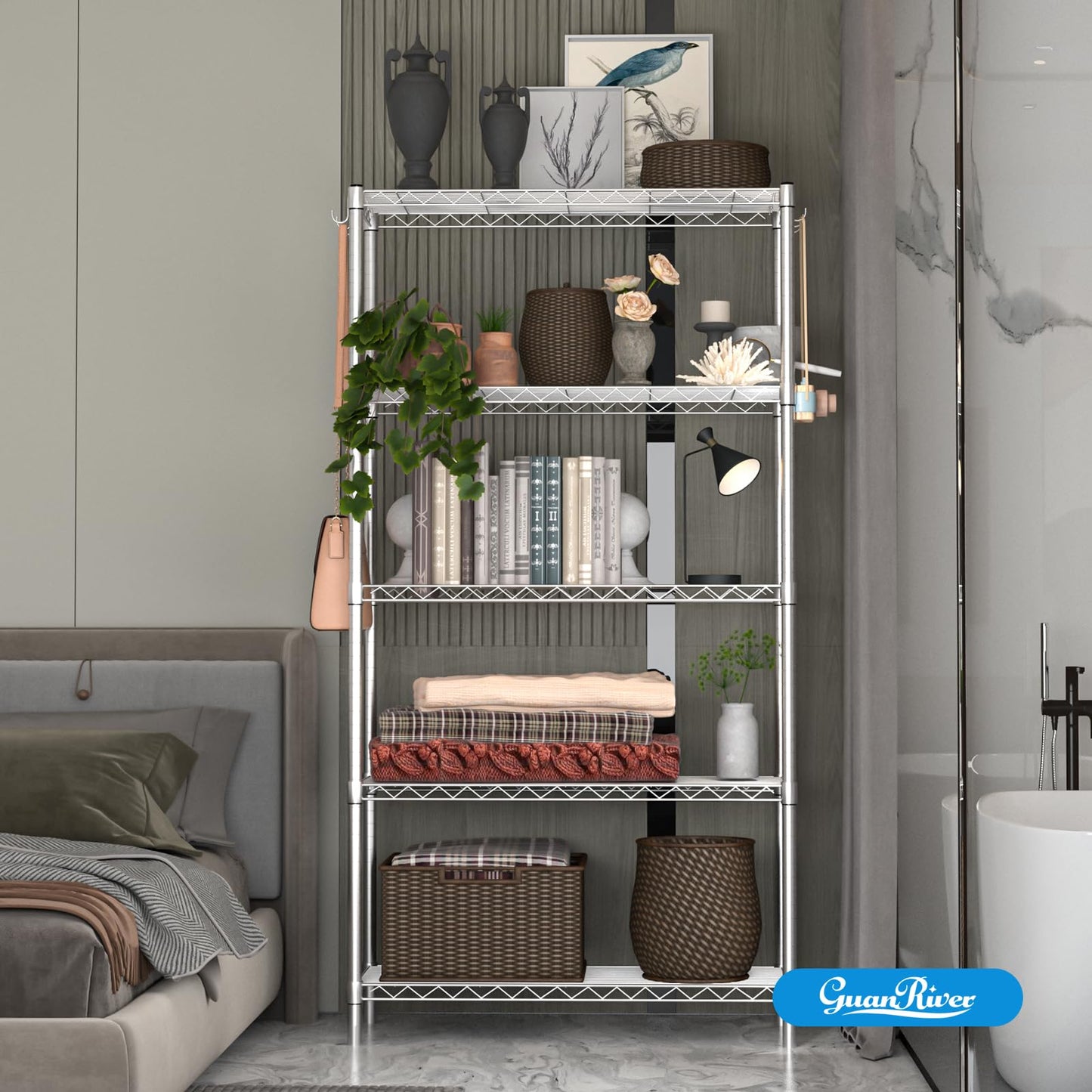 Guan River 5-Shelf Adjustable Metal Shelf Wire Shelving Unit Heavy Duty Storage Rack Display Shelf for Office,Kitchen,Bedroom,Bathroom,Laundry,Pantry Basement,Garage(Chrome,36" L x 14" W x 72" H)