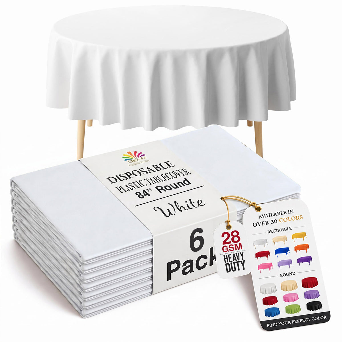 6 Pack Round Disposable Plastic Tablecloths