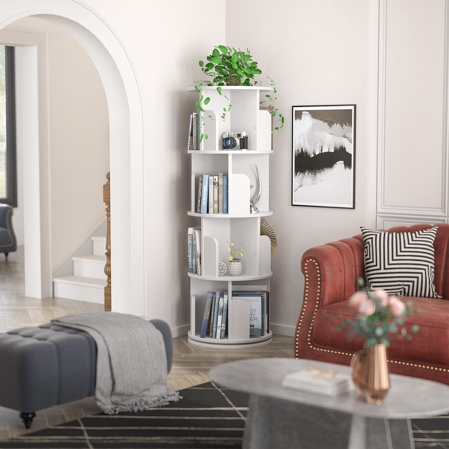 Rotating 4-Tier Bookshelf for Small Spaces