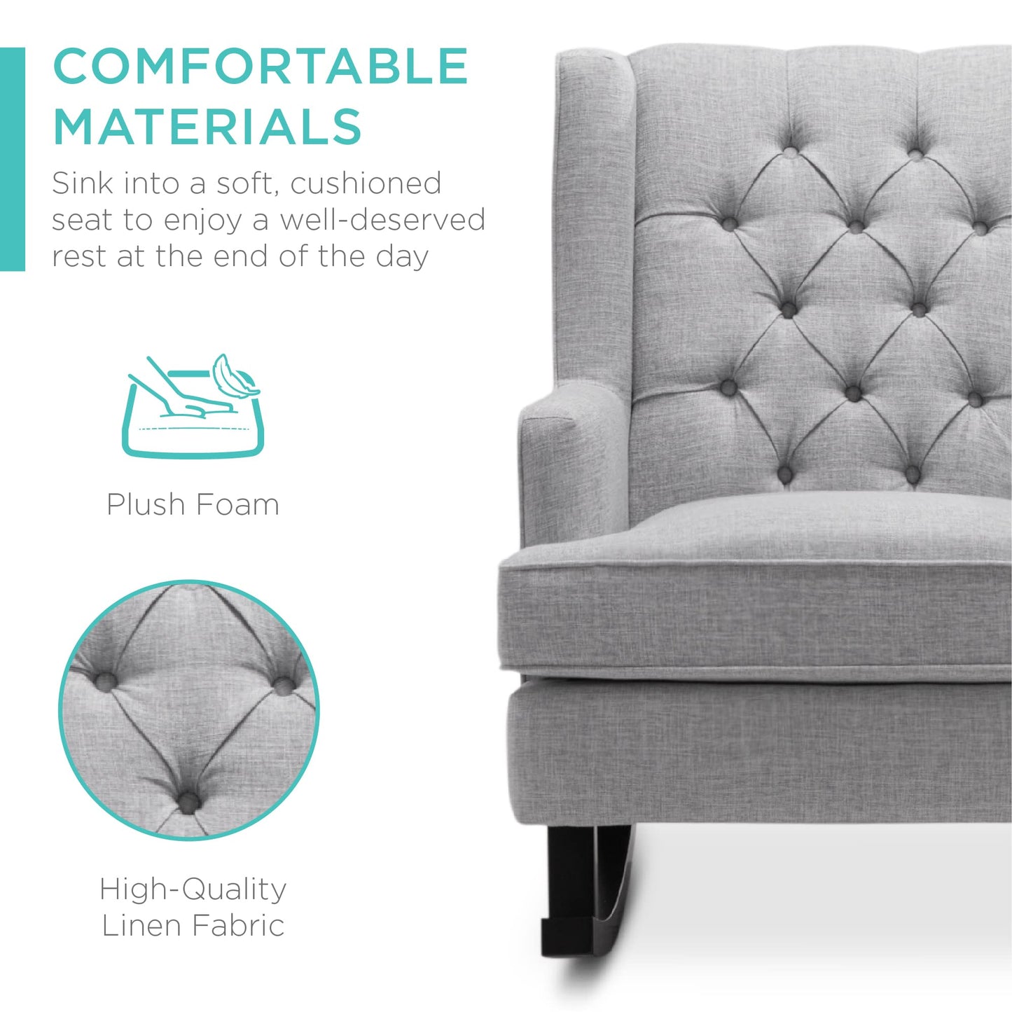 Best Choice Products Rocking Accent Chair, Tufted Upholstered Luxury Velvet Wingback for Nursery, Living Room, Bedroom w/Wood Frame - Gray