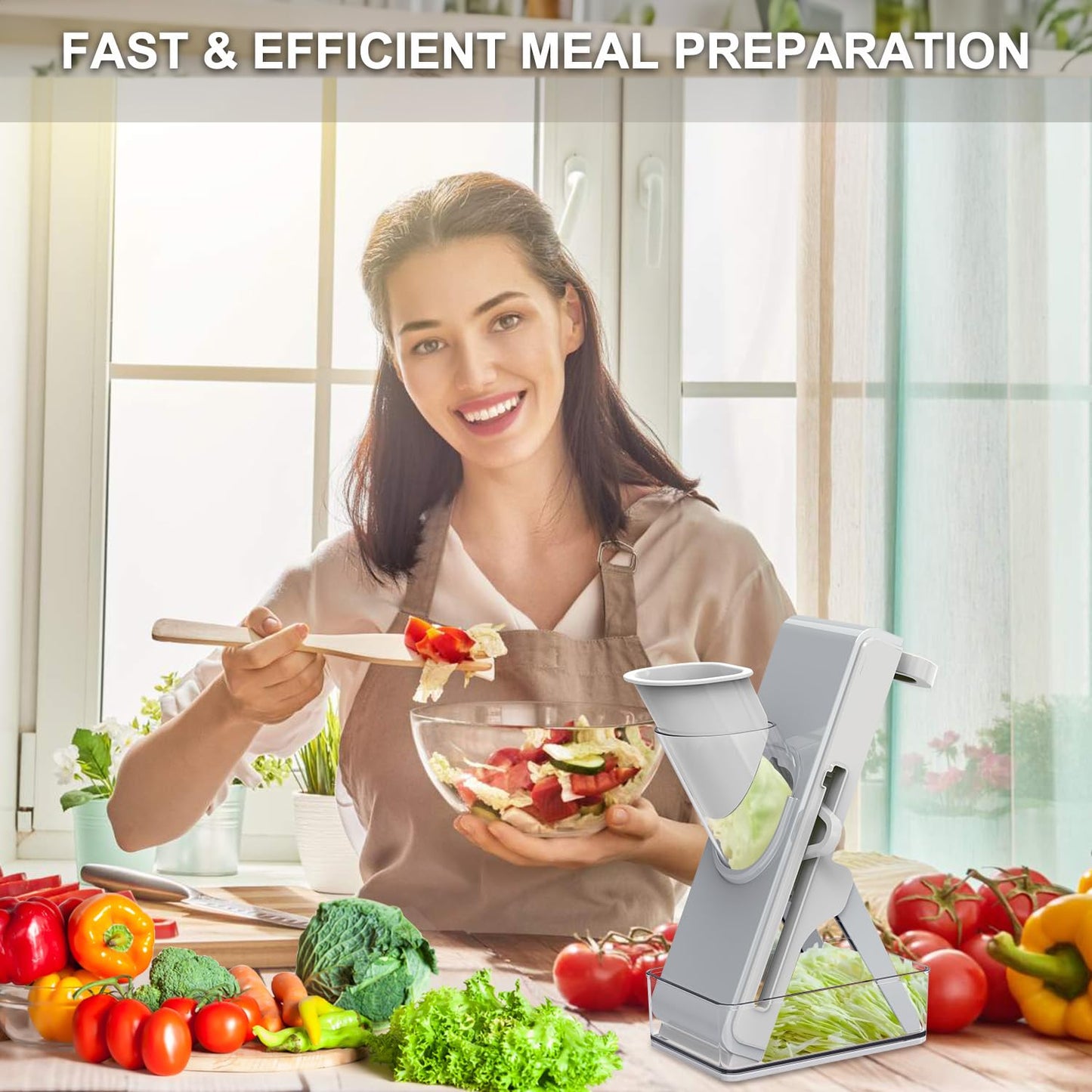 DAYIH Safe Mandoline Slicer - Potato Slicer, Adjustable Vegetable Food Slicer Chopper, French Fry Cutter, Julienne Slicer, Professional 3 in 1 Chopping Artifact for Kitchen Chef Meal Prep(Light Grey)