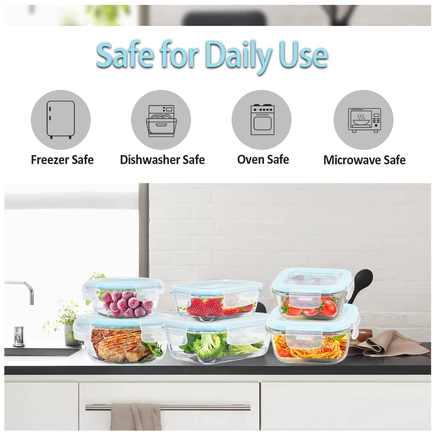 6-Pack Glass Food Storage Containers with Lids